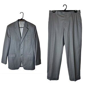 Michael Michael Kors Suit Men 38 Regular Gray Striped Wool Single Breasted